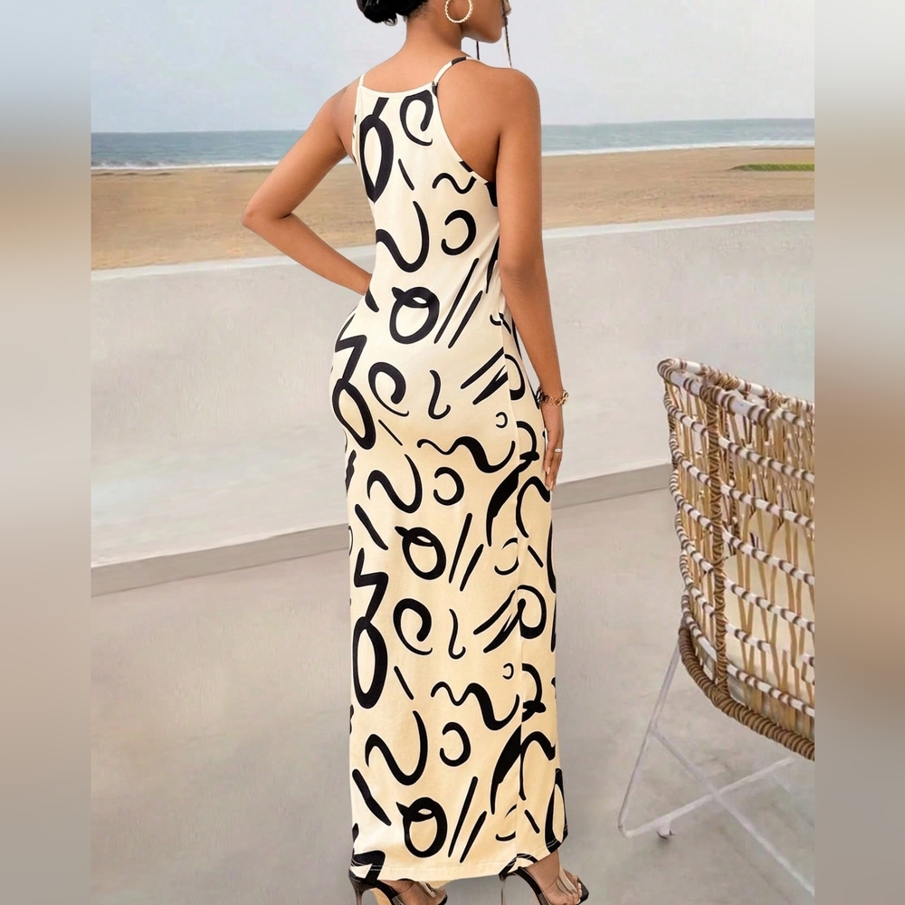 Summer Striped Print Halter Maxi Dress For Women - Picture 9 of 9